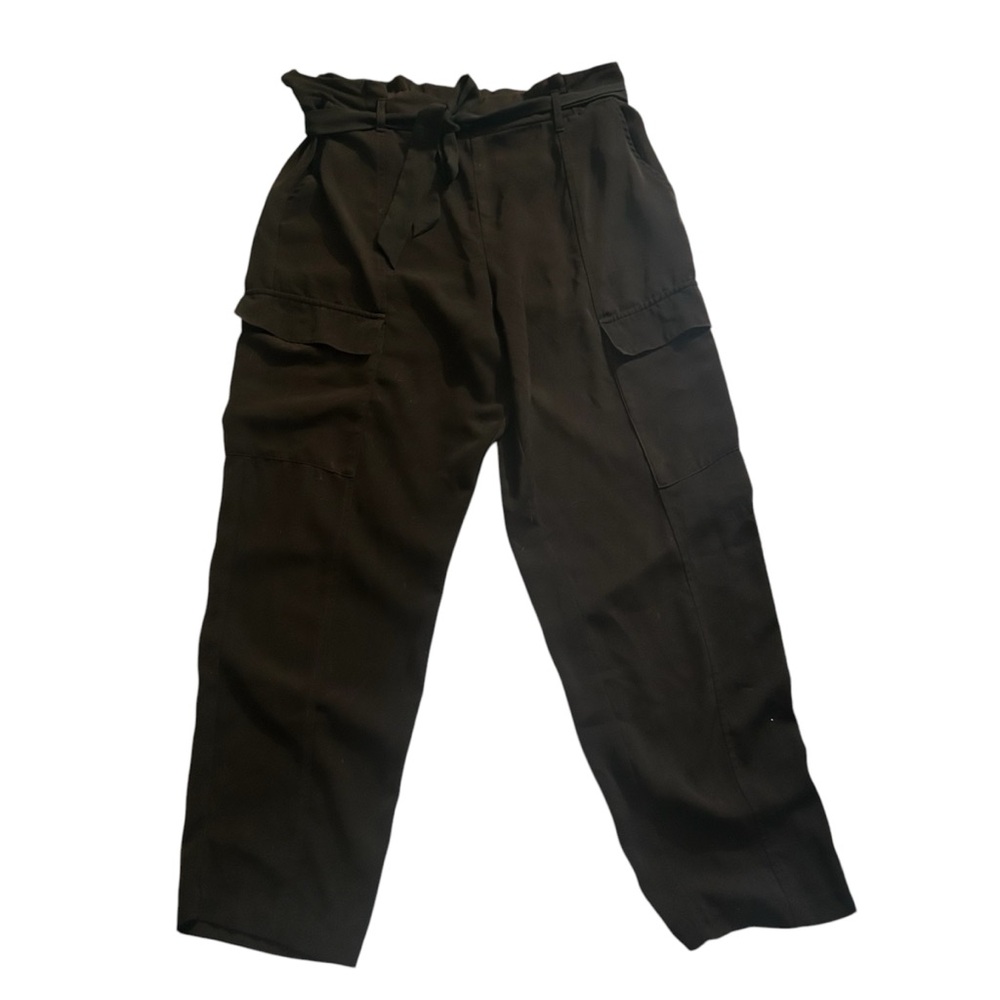 Michael Kors Pants Women's XL Black Cargo Pockets Belted Paperbag Tapered Leg